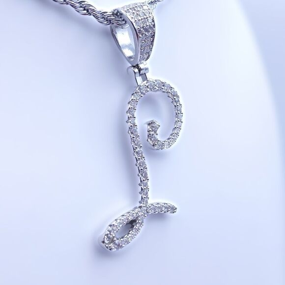 18"Rope Chain - White Gold Finish Cursive L. - Picture 4 of 6